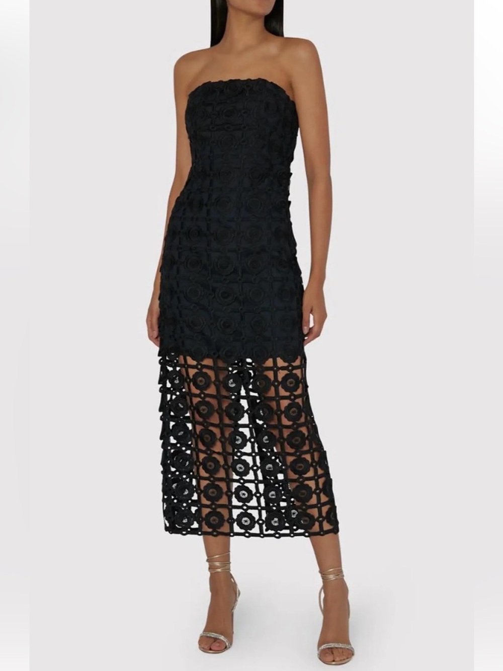 Milly Kait Strapless Black Crochet Midi Dress